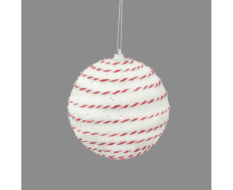 Davies Glitter Candy Bauble (White/Red) - ST9477