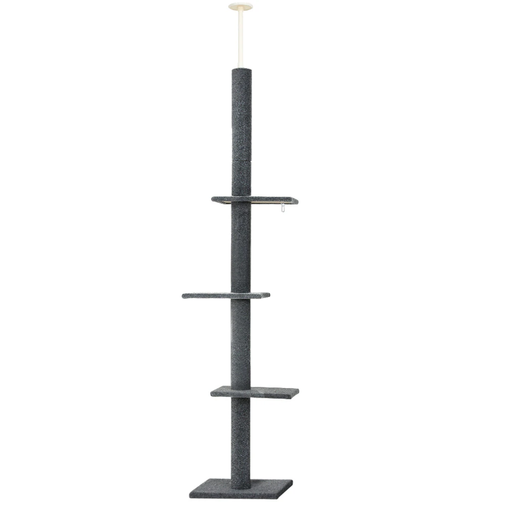 290cm Adjustable Cat Tree Tower Scratcher Post Multi Level Grey Plush Play Bed