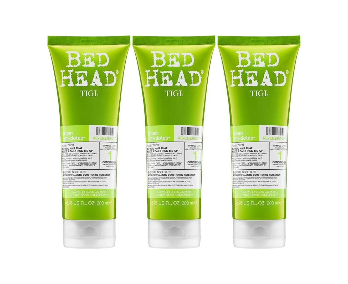 3 x Tigi Bed Head Conditioner Re Energize Urban Anti Dotes 200mL