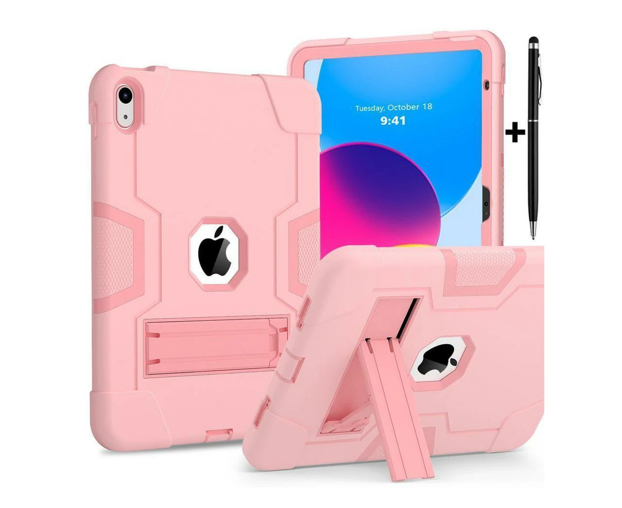 For iPad 10th Generation 10.9 inch Case 2022 Protective Case for iPad 10th Generation 10.9 inch with Stand, Stylus Pen Shockproof Cover Pink