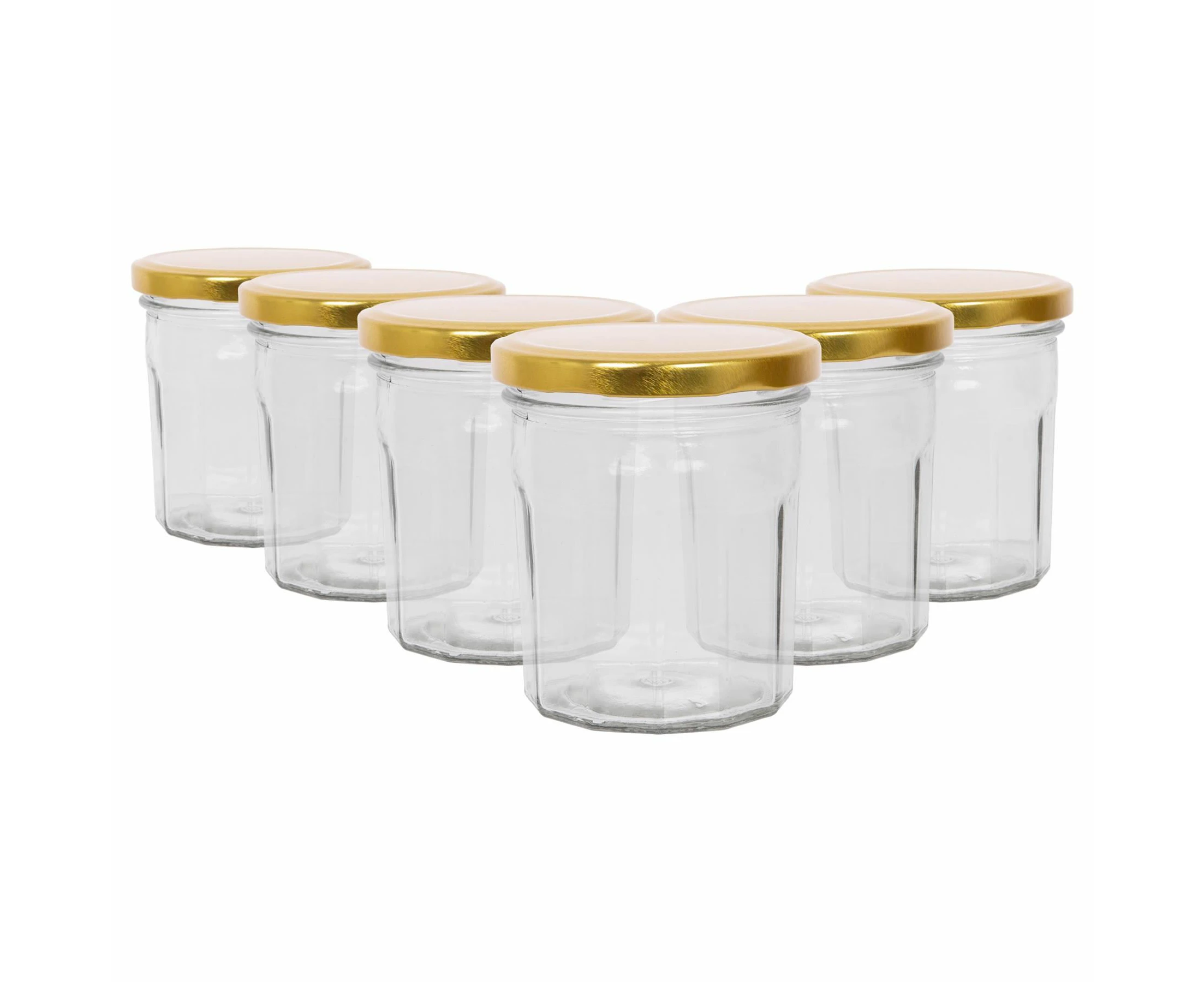 Argon Tableware Glass Jam Jars with Gold Lids - 310ml - Pack of 6