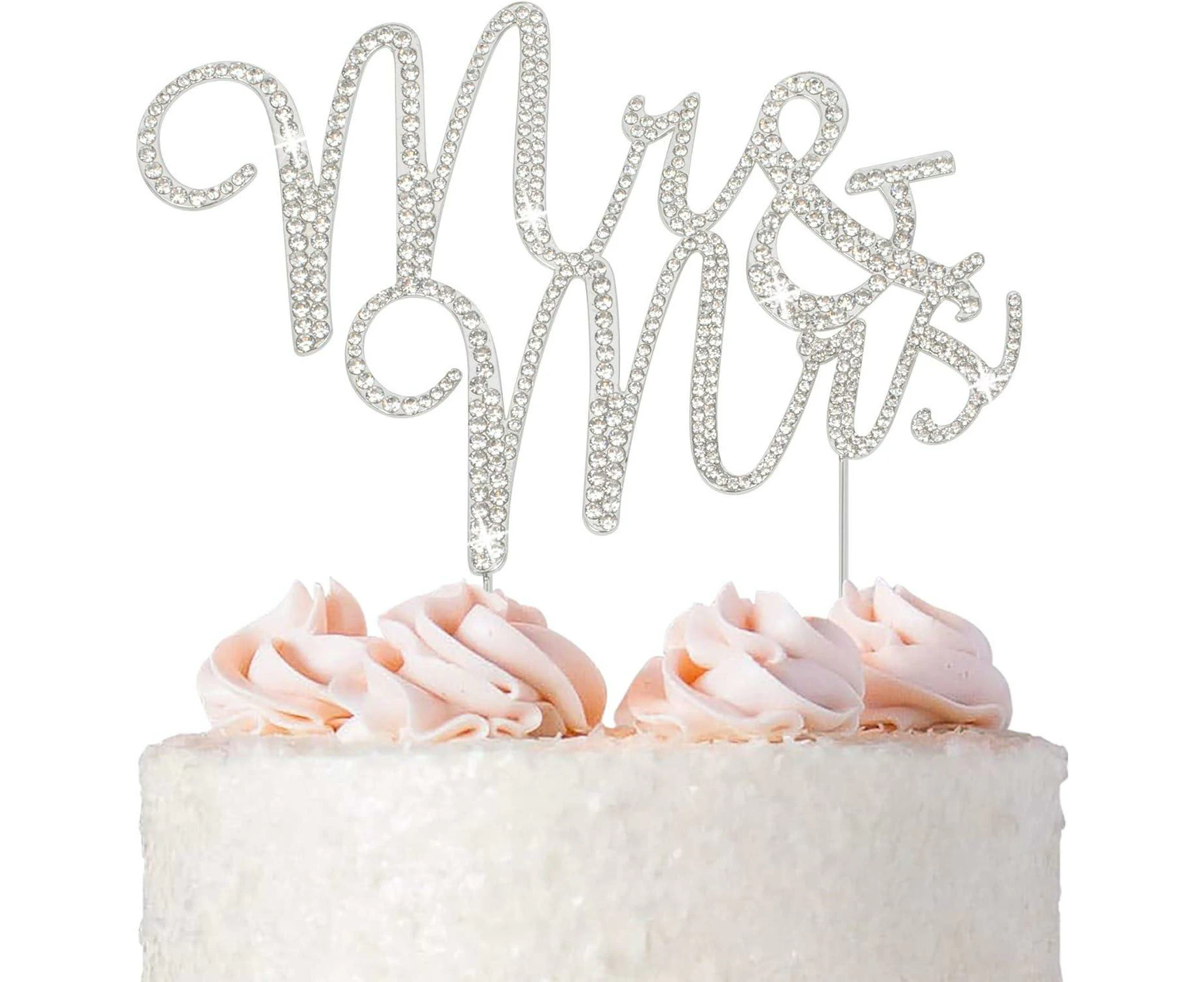 Mr & Mrs Wedding Cake Topper Crystal Silver Metal Wedding Anniversary Party