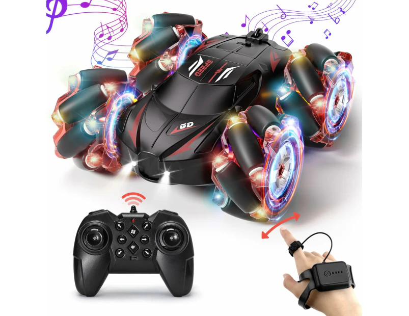 RC Stunt Car, 2.4GHz 4WD Gesture Sensing Remote Control Car with Cool Light and Music, Double-Sided 360° Flips RC Cars for Boys Age 6-12 4-7 8-12