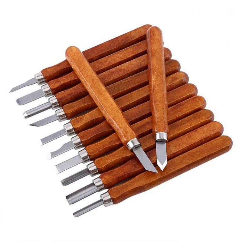 12Pcs Wood Carving Tool Chisels Set Woodcut Knife Arts Crafts Woodworking Chisel