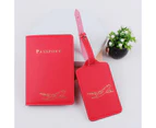 1Set PU Leather Luggage Bag Tag Passport Holder for Case Cover Wallet for Couples Honeymoon Travel Organizer - Red