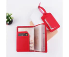 1Set PU Leather Luggage Bag Tag Passport Holder for Case Cover Wallet for Couples Honeymoon Travel Organizer - Red