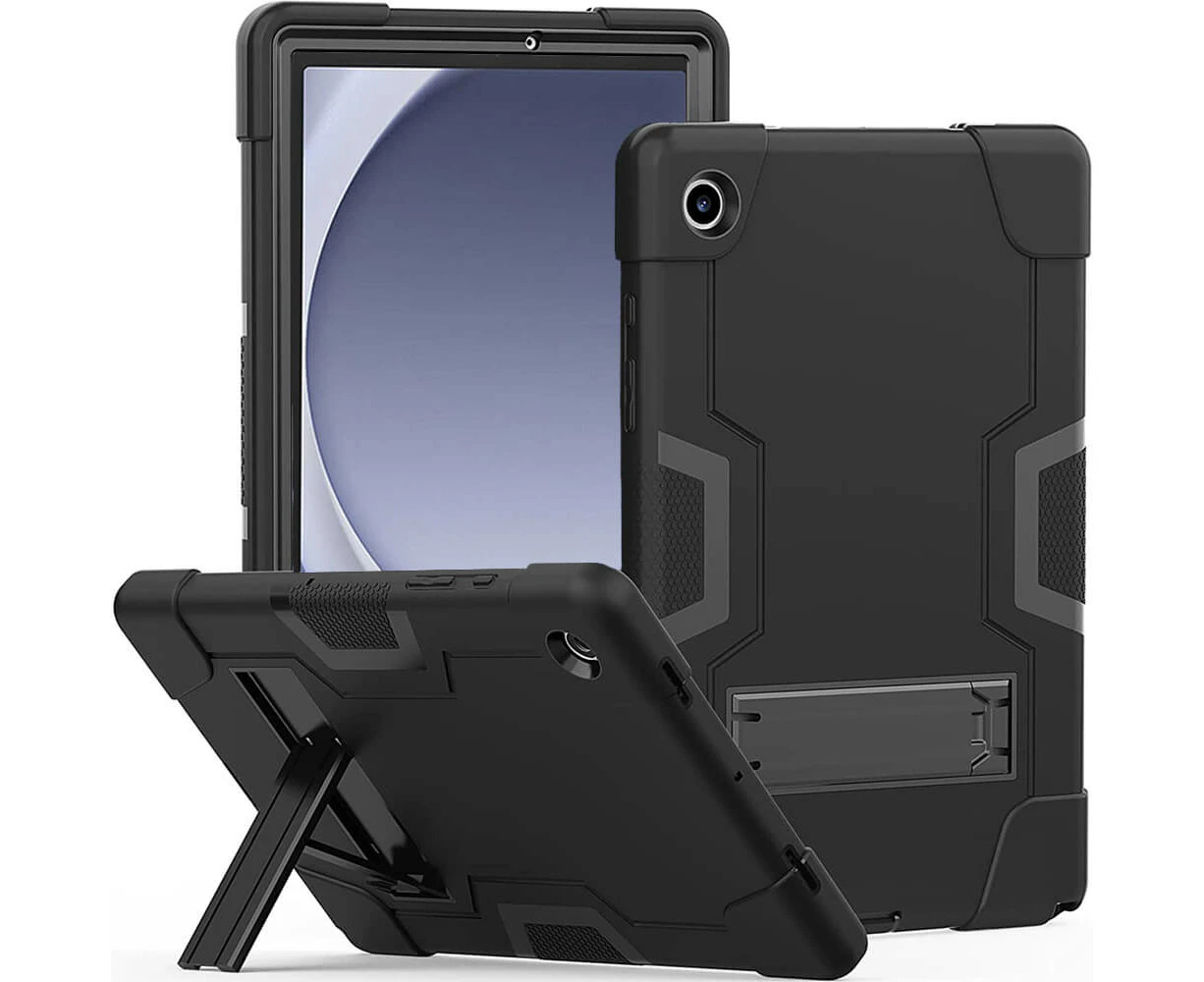 For Samsung Galaxy Tab A9+ Plus 11 inch SM-X210/X215 Hybrid Fancy Shockproof Heavy Duty Kickstand Case Cover (Black)