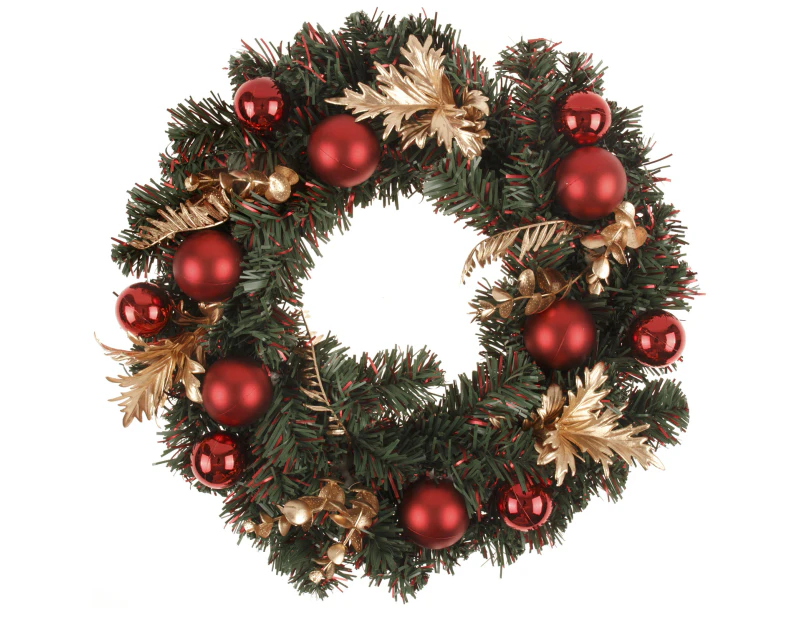 Large Christmas Wreath Door Garland Red Ball Gold Flowers Leaves Wall Tree Décor