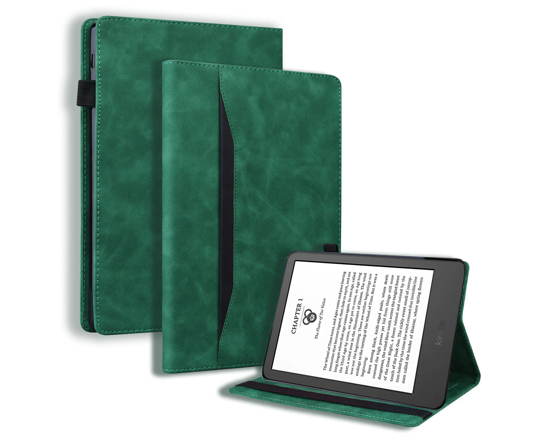 For Amazon 6" Kindle 11th Generation (2022 Release) Leather Case, with Pocket and Auto Sleep/Wake Function - Green