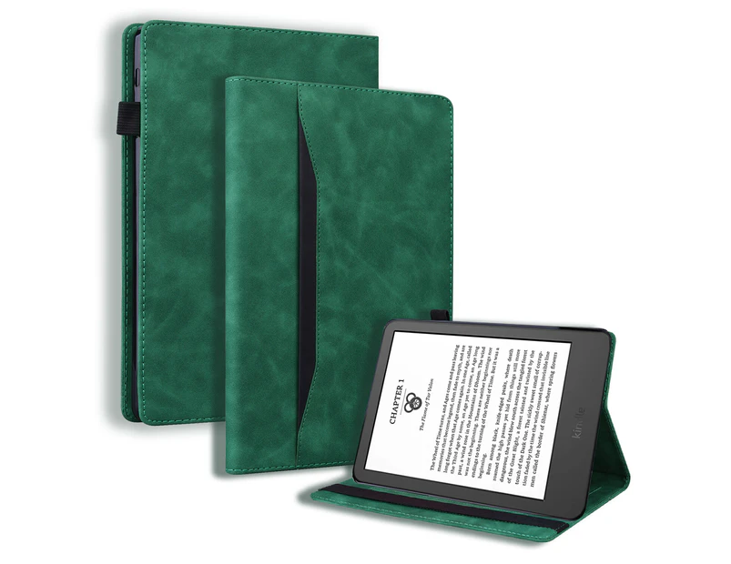 For Amazon 6" Kindle 11th Generation (2022 Release) Leather Case, with Pocket and Auto Sleep/Wake Function - Green