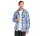 RIVERS - Mens Jacket -  Polar Fleece Check Shacket With Detachable Hood - Blue Check