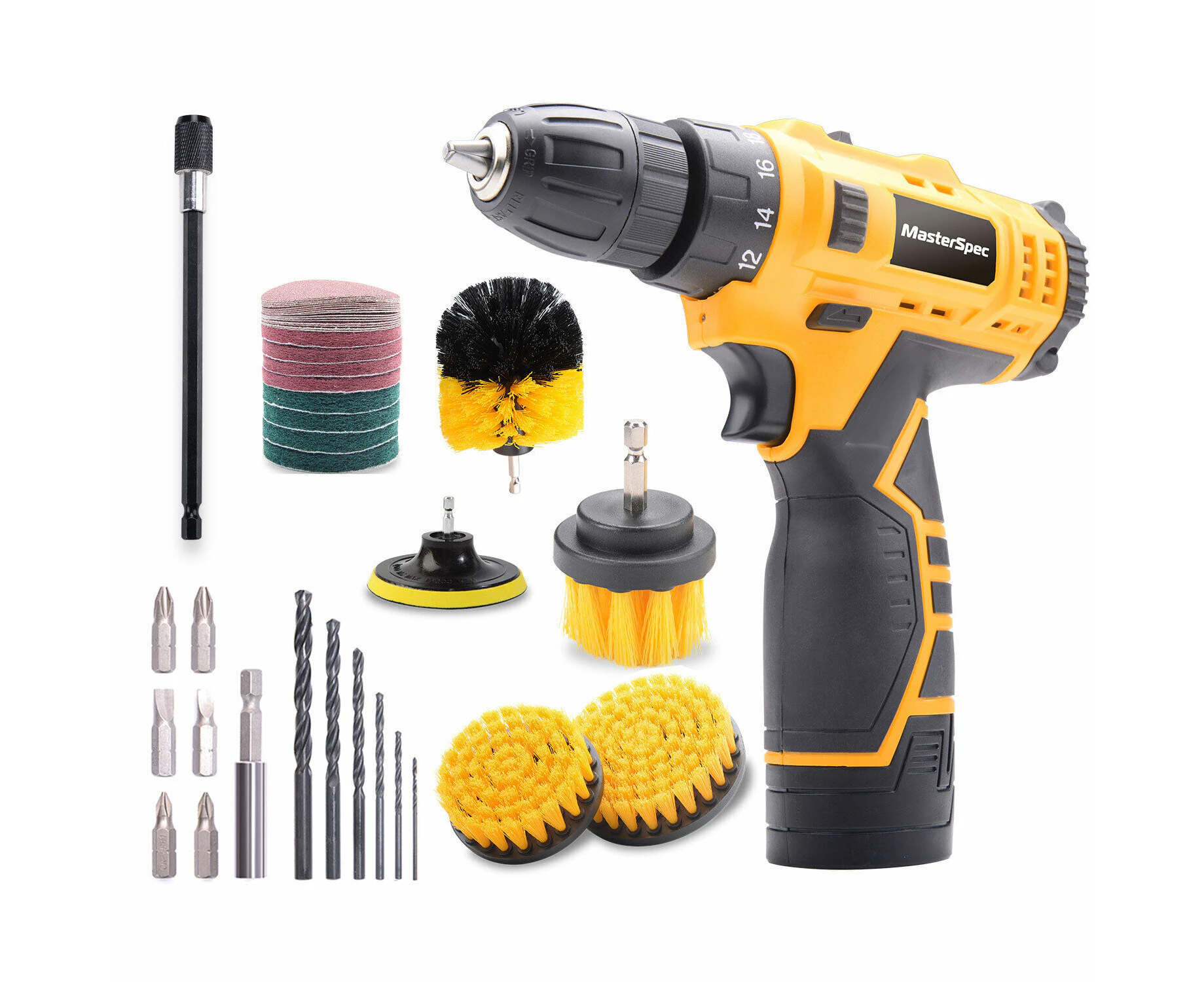 45PCS Combo 12V Cordless Drill Driver Brush Kit Cleaning Sanding Pads Drill Bits