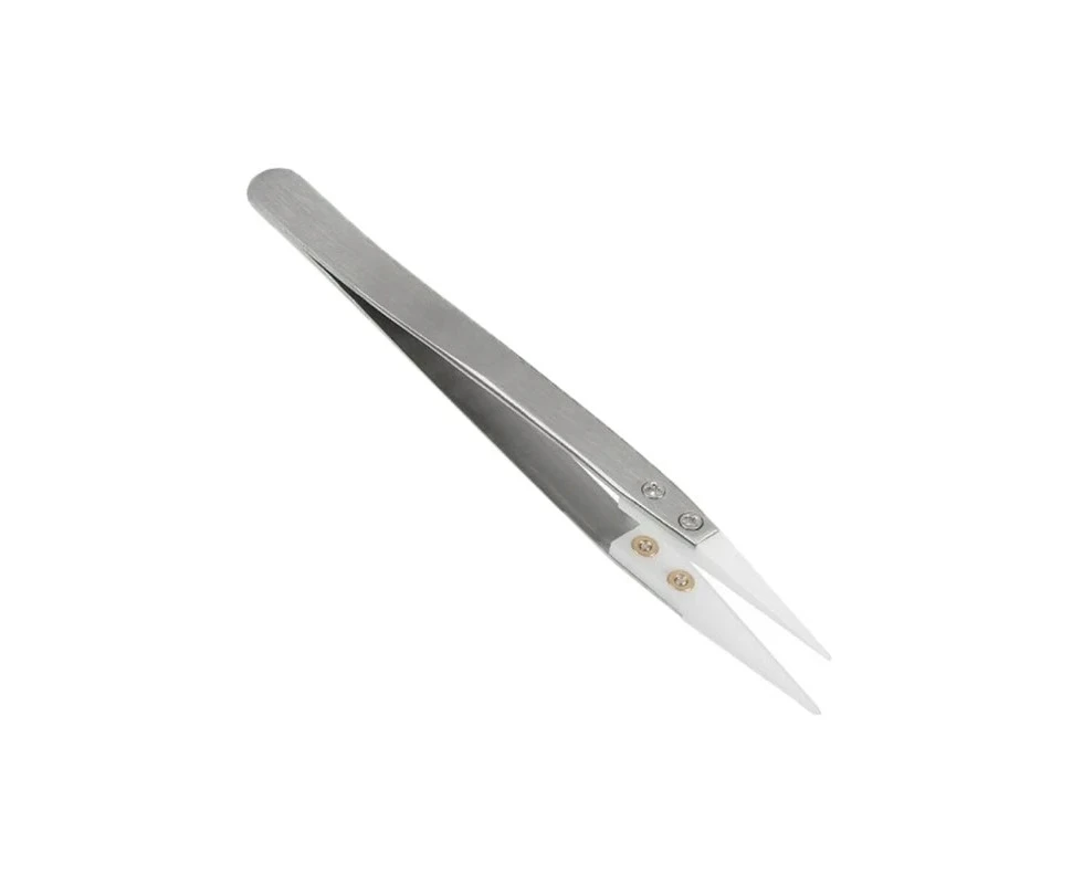 Straight Aimed Ceramic Tweezers for Electronics Soldering with Stainless Steel Handle Black Tweezers Hand Tool Precision Tweezer-Silver