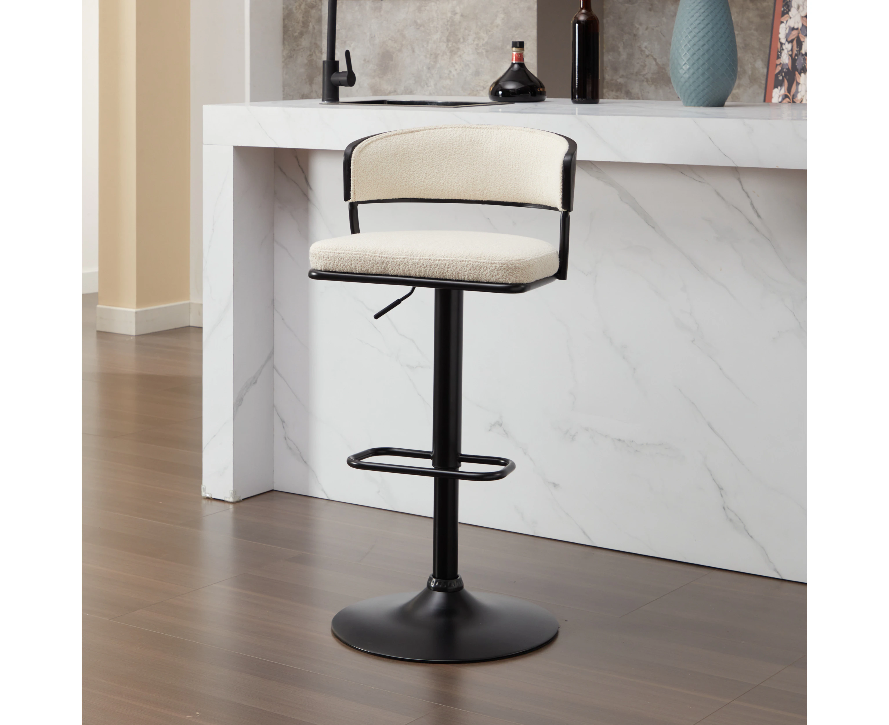 IHOMDEC Modern Wing Back Adjustable Swivel Bar Stools White