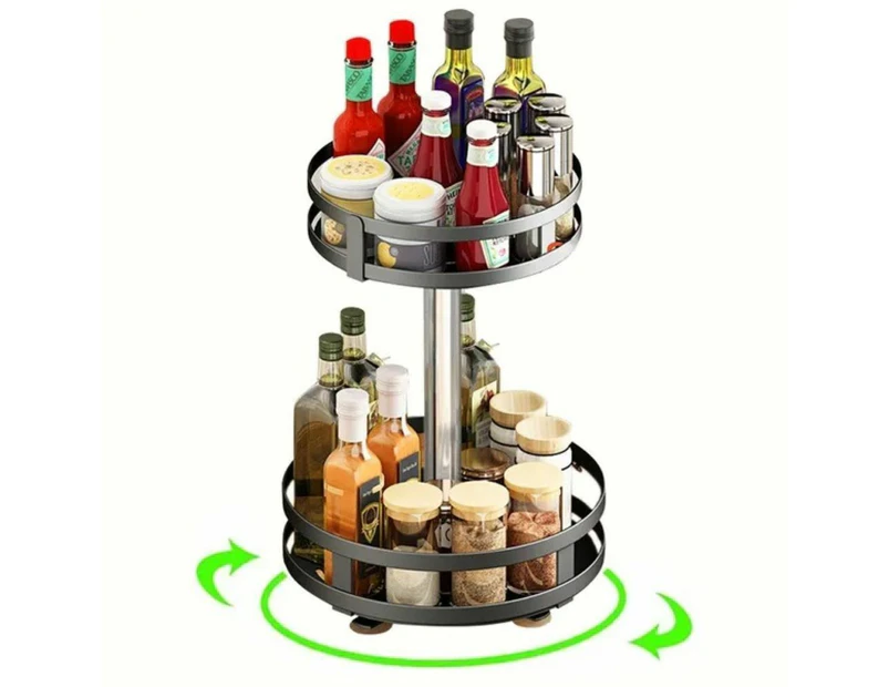 2 Tier Kitchen Rotating Storage Spice Rack Organiser Round Bathroom Pantry Shelf Holder