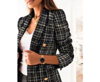 Women's Long Sleeve Blazer Slim Fit Lapel Button Down Jacket Coats Work Office Blazers-Khaki