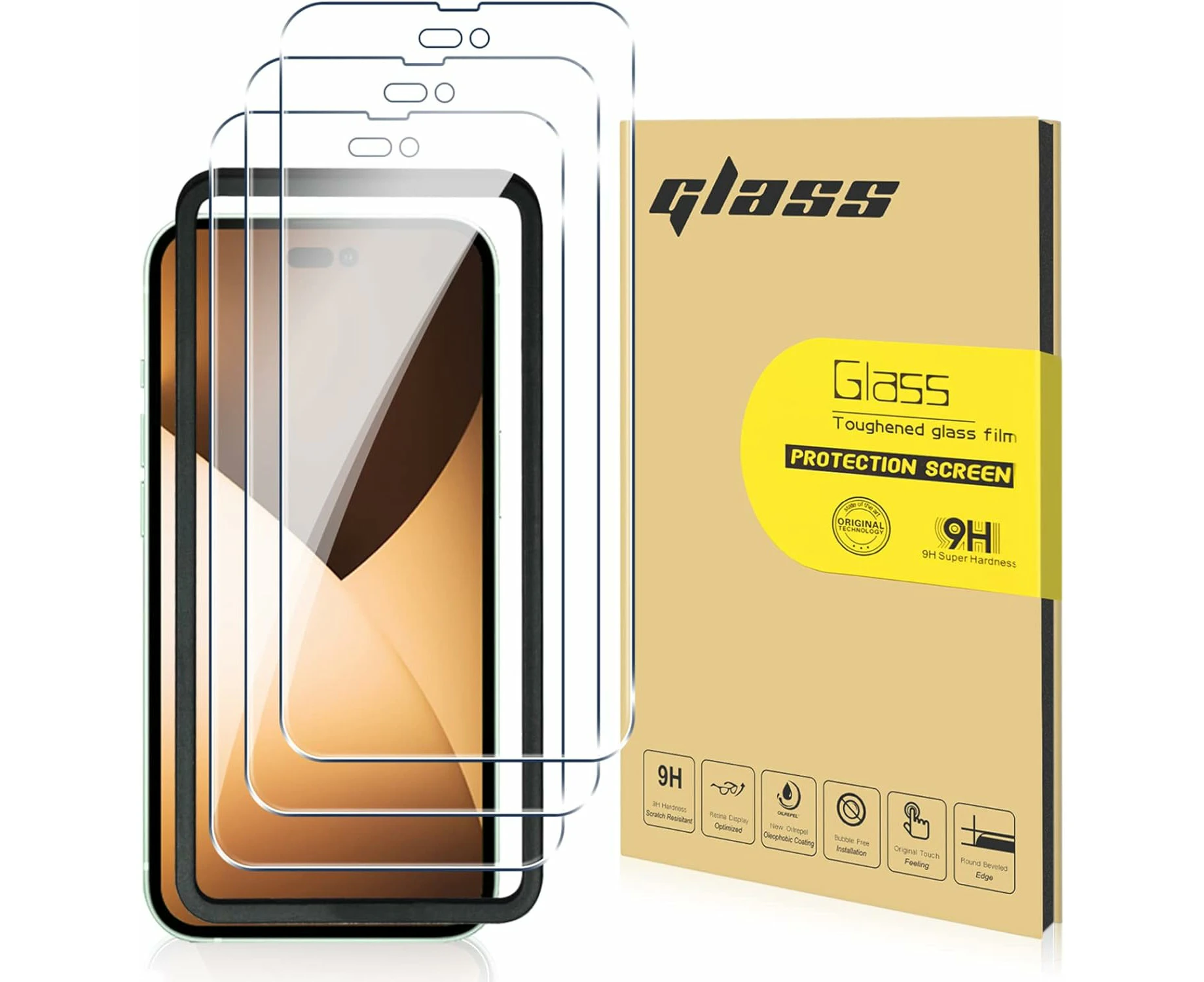 [3in1] Full Coverage Screen Protector for iPhone 14 Pro 6.1-Inch Tempered Glass Film with Easy Installation Tool Case-Friendly HD Clear, 3-Pack