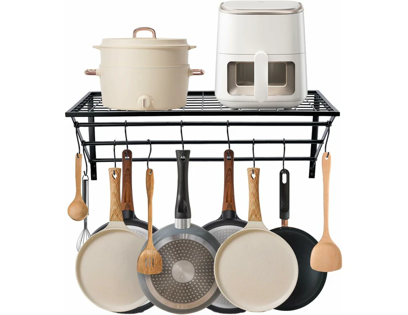 Kitchen Pot Pan Hanger with Hooks and Storage Shelf