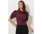 Allegra K Cotton Work Button Down Shirt - Dark Red