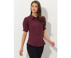 Allegra K Cotton Work Button Down Shirt - Dark Red