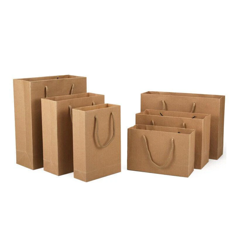 50X Kraft Paper Bags Gift Shopping Carry Craft Brown Bag With Handles