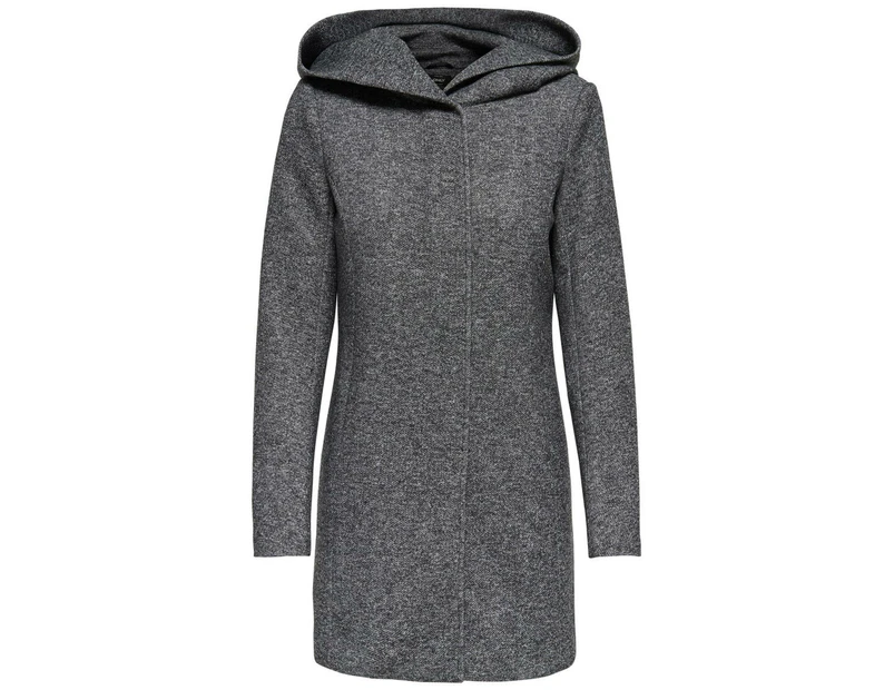 Pinstripe Long Sleeve Hooded Coat - Grey