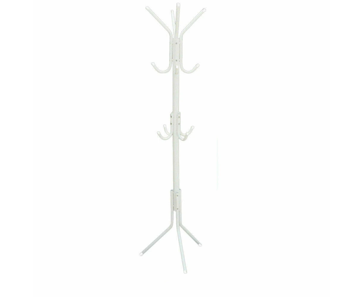 12 Hook Coat Hanger Stand 3-Tier Hat Clothes Rack Metal Tree Style Storage White