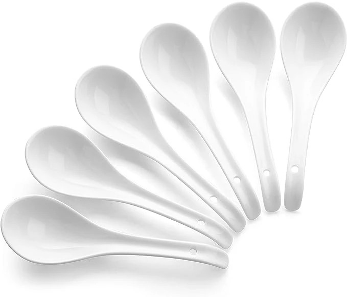 DOWAN Soup Spoons Ceramic Chinese Soup Spoons Set of 6, White