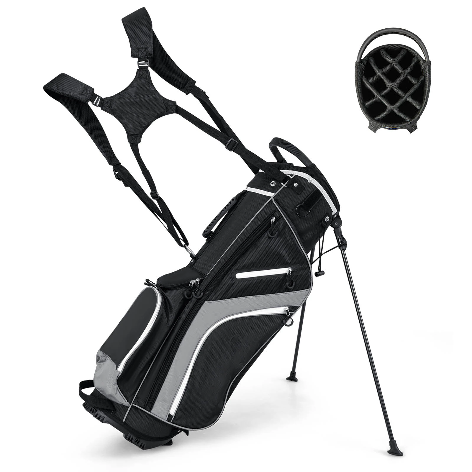 Costway Golf Stand Bag Portable Golf Cart Bag Travel Bag w/14 Full Length Dividers & Rain Hood, Grey