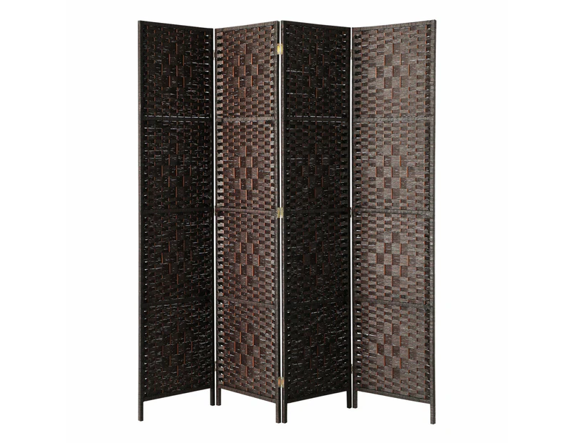 4 Panel Room Divider Screen Privacy Dividers Woven Wood Folding Brown