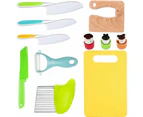 Kids Wooden Kitchen Knife Set with Safe Serrated Edges and Accessories