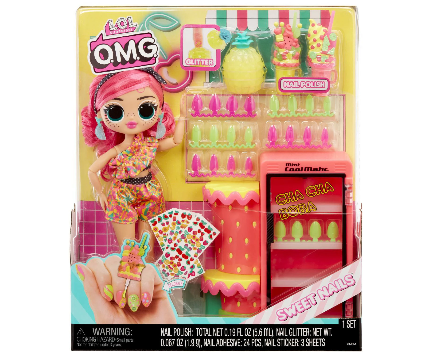 L.O.L. Surprise OMG Sweet Nails – Pinky Pops Fruit Shop - With 15 Surprises including Real Nail Polish, Press On Nails, Sticker Sheets, Glitter, 1 Fashion