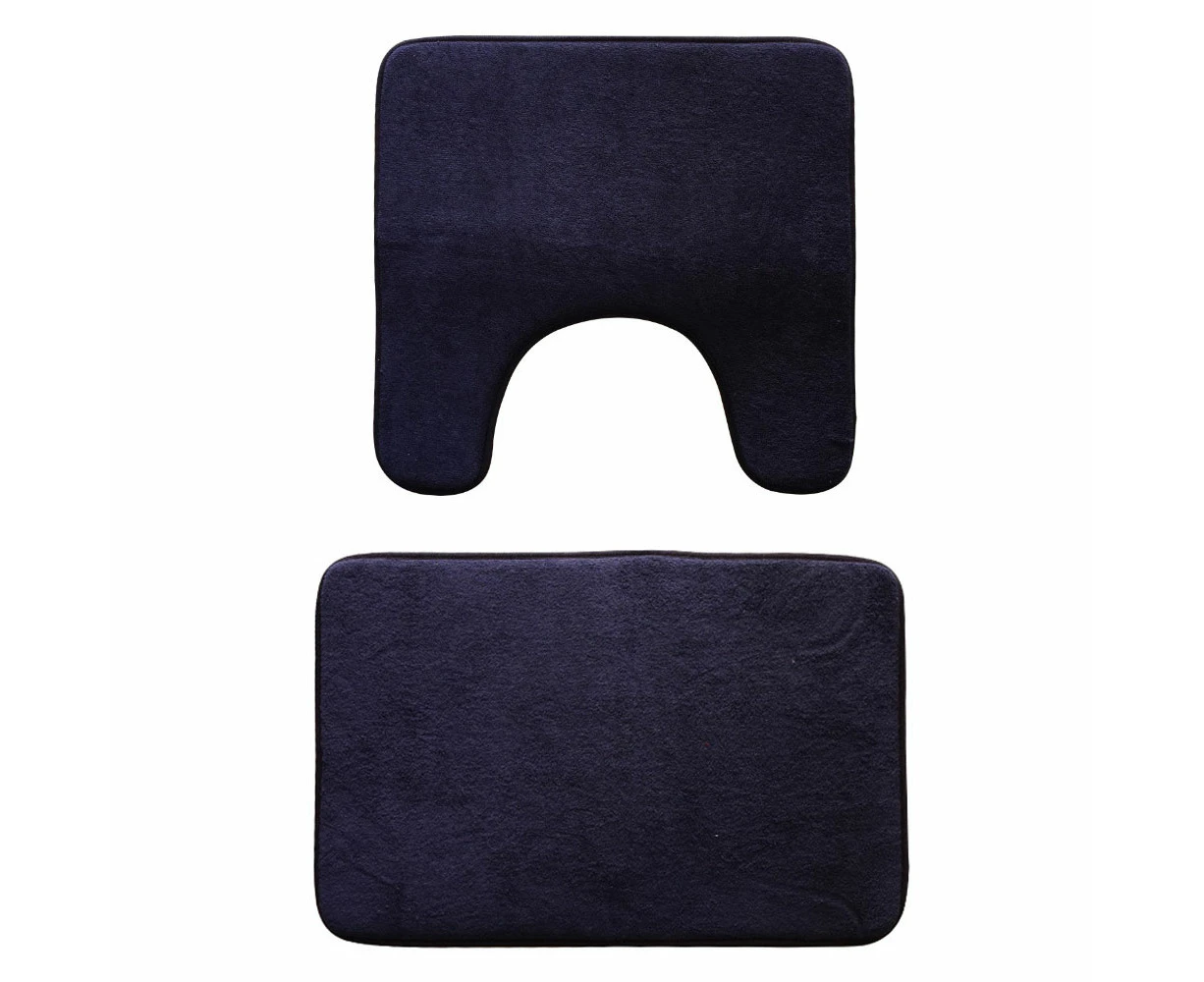 2-piece set of coral fleece navy blue non-slip absorbent floor mat slow rebound carpet toilet mat