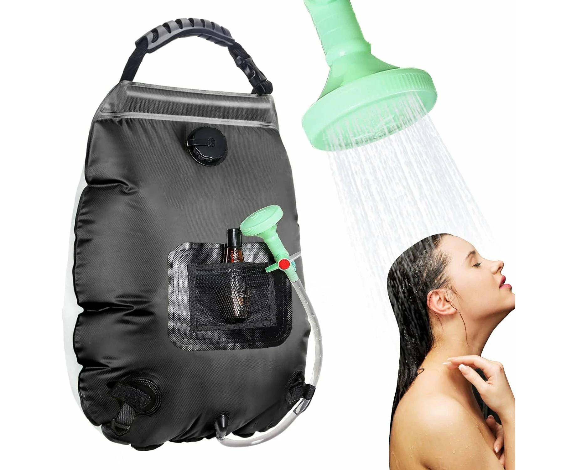 Solar Portable Shower Bag, 5 Gal/20L Solar Heating Camping Shower Bag with Removable Hose&On-Off Switchable Shower Head, Compact Camping Shower for Camping