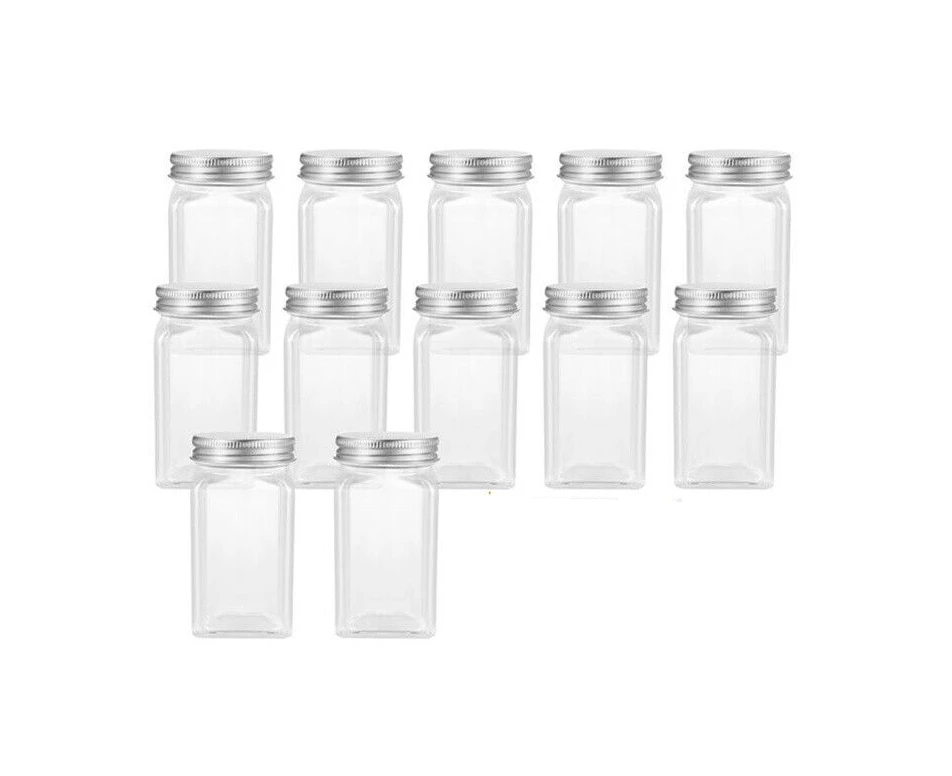 12 X Clear Square Glass Jars Lid Spice Herb Seasoning Storage Container