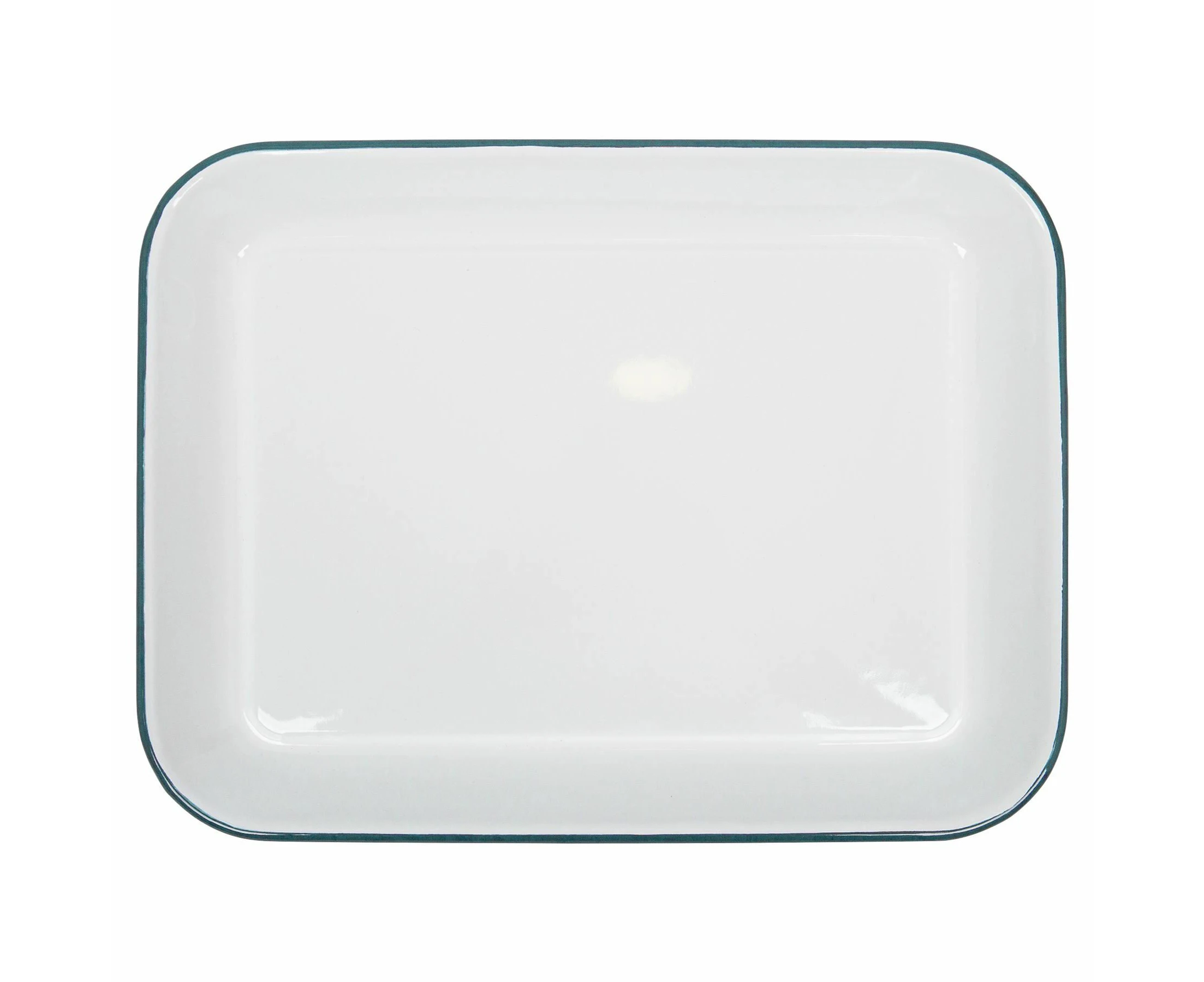 Argon Tableware White Rectangle Enamel Baking Tray - 34cm x 26cm - Green