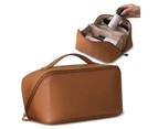 Large Brown Capacity Travel Cosmetic Bag Organizer Makeup with Brushes Slots Dividers