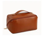 Large Brown Capacity Travel Cosmetic Bag Organizer Makeup with Brushes Slots Dividers