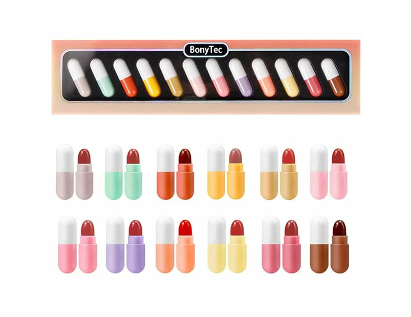 Pill Lipstick Mini, 12 Colors Matte Lipstick, Lip Capsules, Waterproof Long Lasting Mini Capsules Lipstick Set Gift for Girls Women