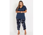 BeMe - Plus Size - Womens Pants / Trousers -  3/4 Tab Up Soft Pant - Paisley