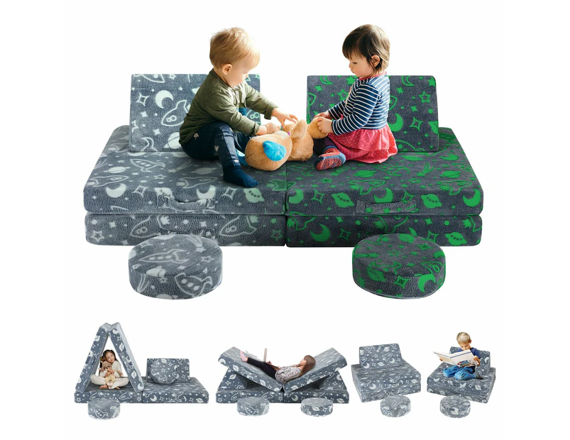 Modular Kids Sofa Set 8Pcs Play Couch Convertible Lounge Chair Folding Toddler Playset Sectional Cushion Glowing Cover