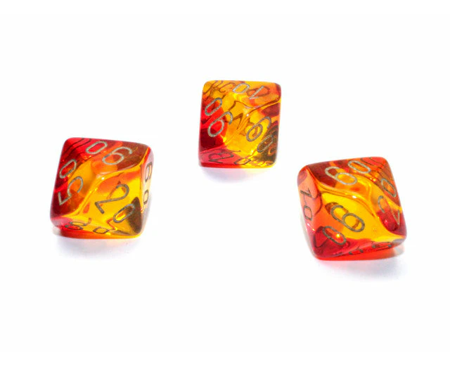 Chessex Tens 10 Dice Gemini Polyhedral Translucent Red Yellow/gold Tens 10