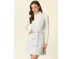 Allegra K Button Front Plaid Tweed Pinafore Dress - Grey Blue