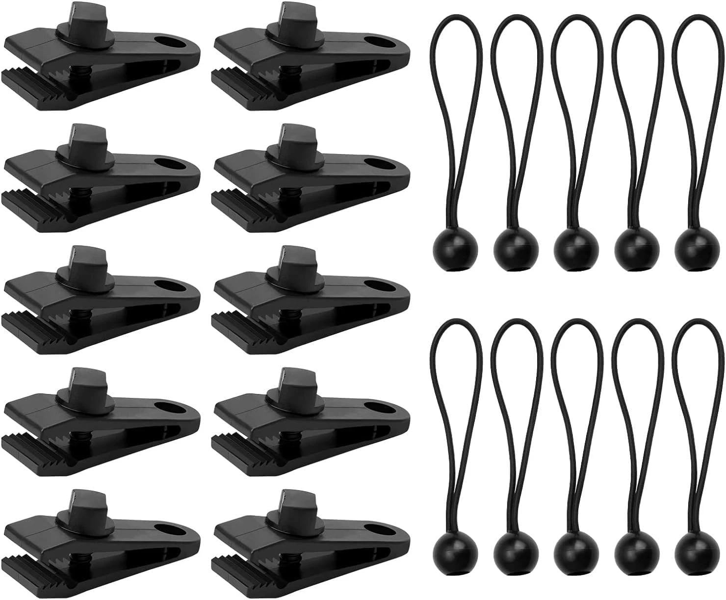 Tarp Clips Set, Tarpaulin Clips, Tent Tarp Clips, Tent Lock Grip, 10 Heavy Duty Tent Clamps with 10 Tent Bungees Cords, Awning Clamp