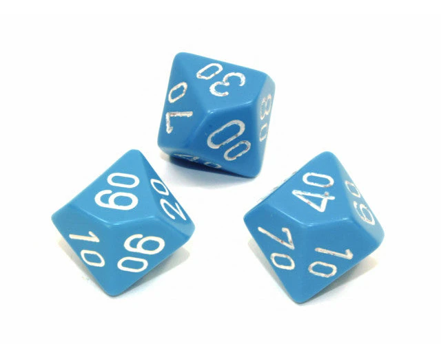 Chessex Tens 10 Dice Opaque Polyhedral Light Blue/white Tens 10