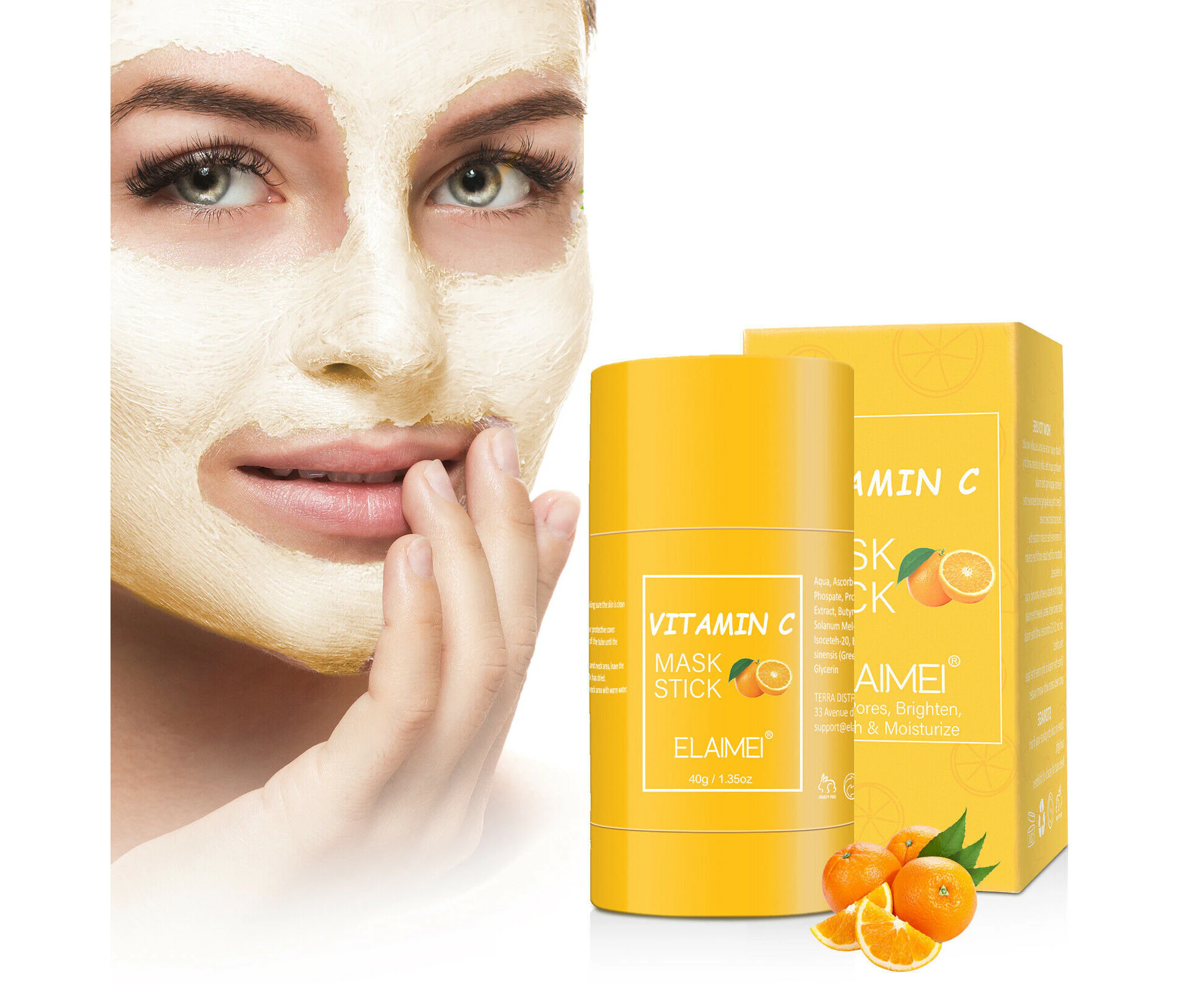 Orange Cleansing Stick Mask Purifying Clay Vitamin C Anti-Acne Oil Control Solid Fine