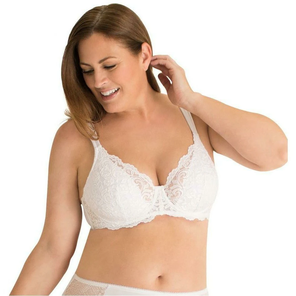 Leading Lady Ava Underwired Scalloped Lace Bra with Wide Straps in White