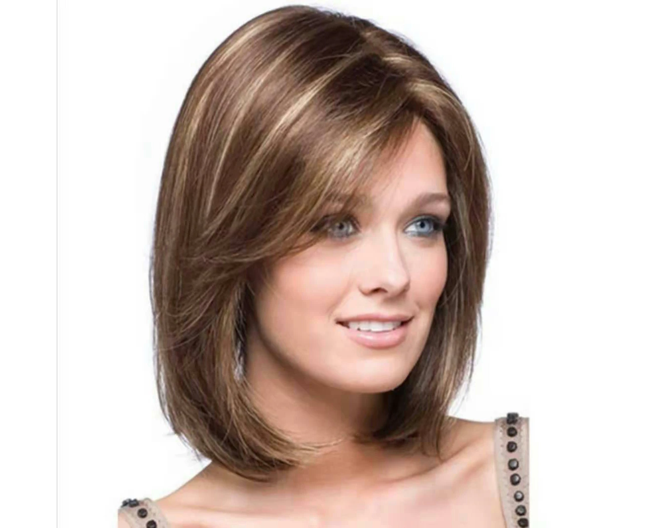 Short Hair Wigs For Women Synthetic Short Bob Wig with Fringe Natural Wigs with Wig Cap-Brown