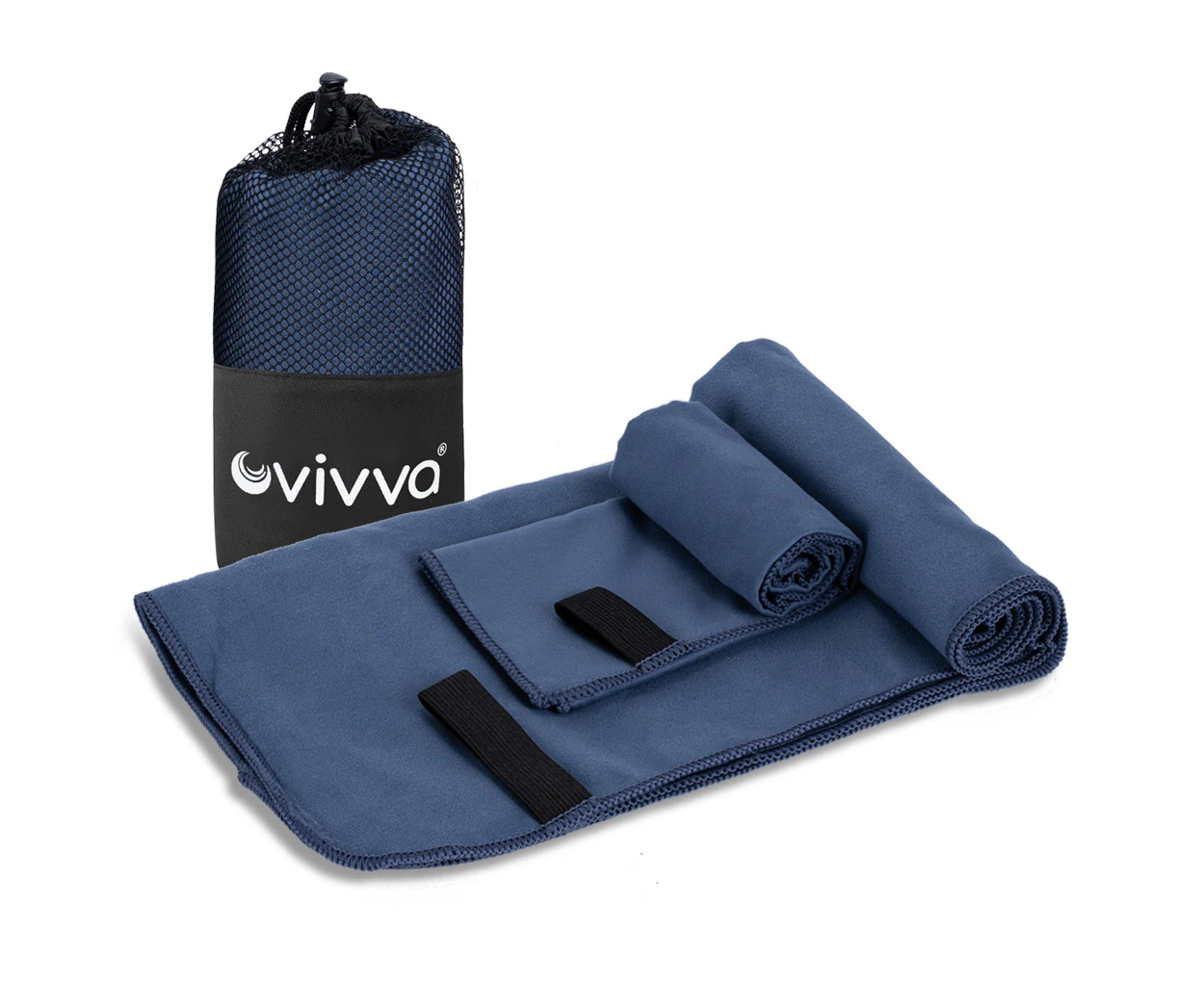 Vivva 2 Sizes Microfibre Towel Gym Towel 2pcs Set With Zip Pocket Storage, Blue