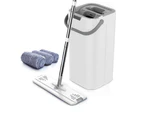 Flat Floor Mop and Bucket Set with 4 Washable Microfiber Pads-White
